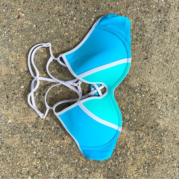 Blue strappy PINK bathing suit bikini top - Picture 3 of 5